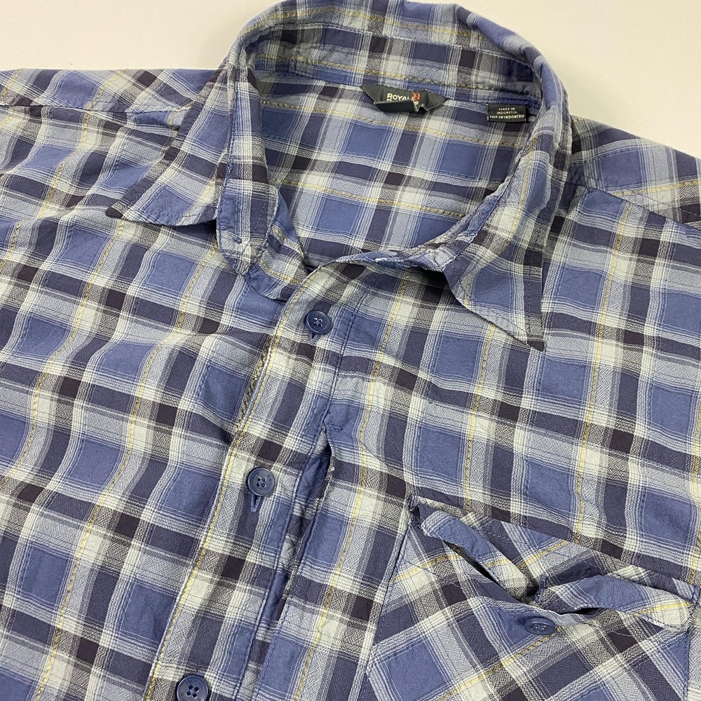 Royal Robbins Shirt Mens XL Blue Plaid Short Sleeve Relaxed Fit Nylon